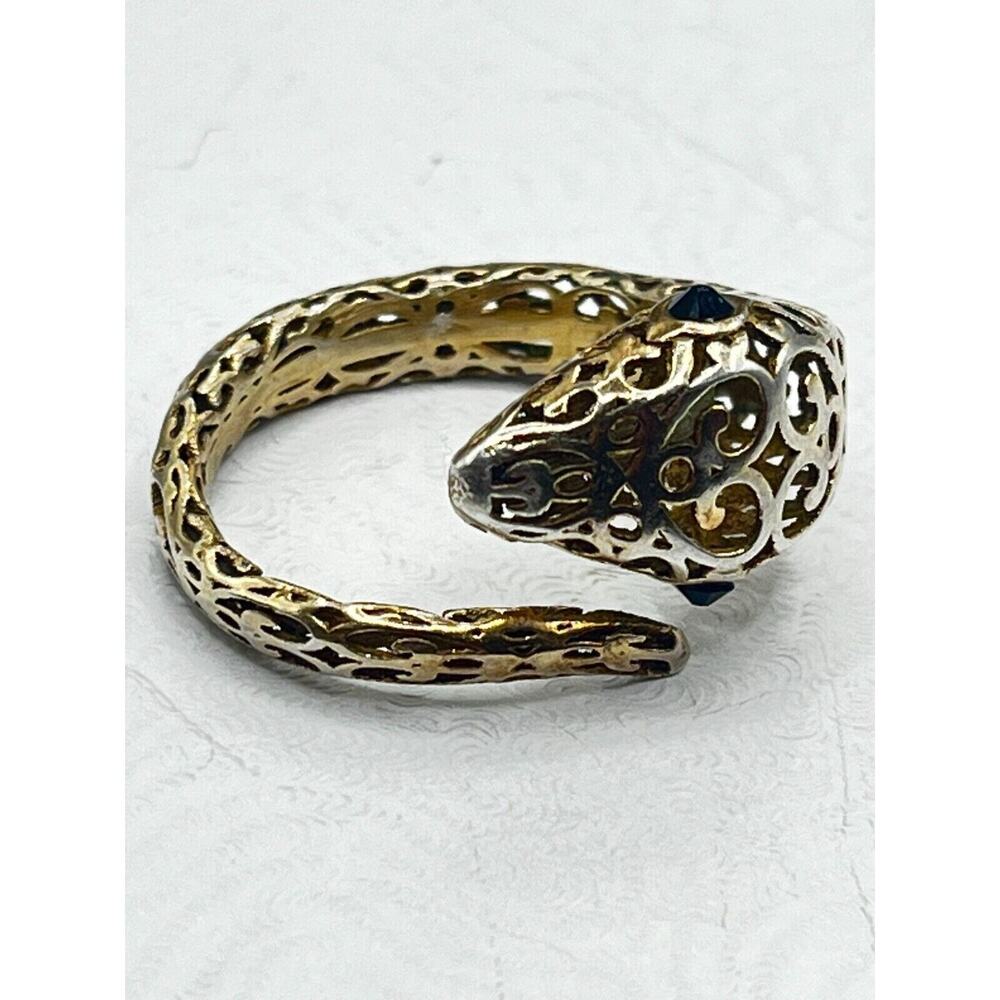 Sterling Silver Ring: Adjustable Snake Ring .925 Italy with Simulated Gemstones